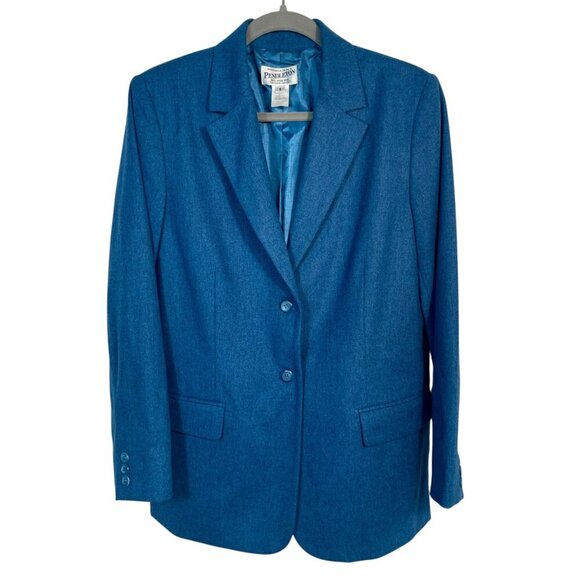 Vintage Pendleton 100% Virgin Wool 2-Piece Midi Skirt Suit Set Blue Blazer 8/12 - Picture 3 of 16